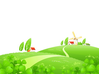 绿色卡通春天风车草地元素GIF动态图风车元素